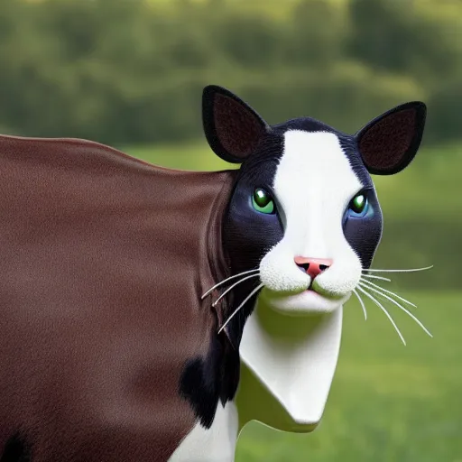 Prompt: cross between a cat and a cow , photorealistic photo