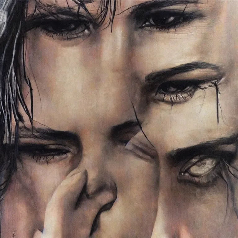 Prompt: Street-art portrait of Halle Berry eyes in style of JR, photorealism