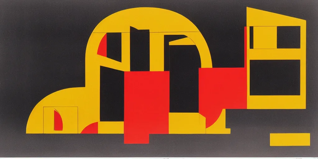 Image similar to Yellow school bus, a red japanese Torii gate by Victor Vasarely