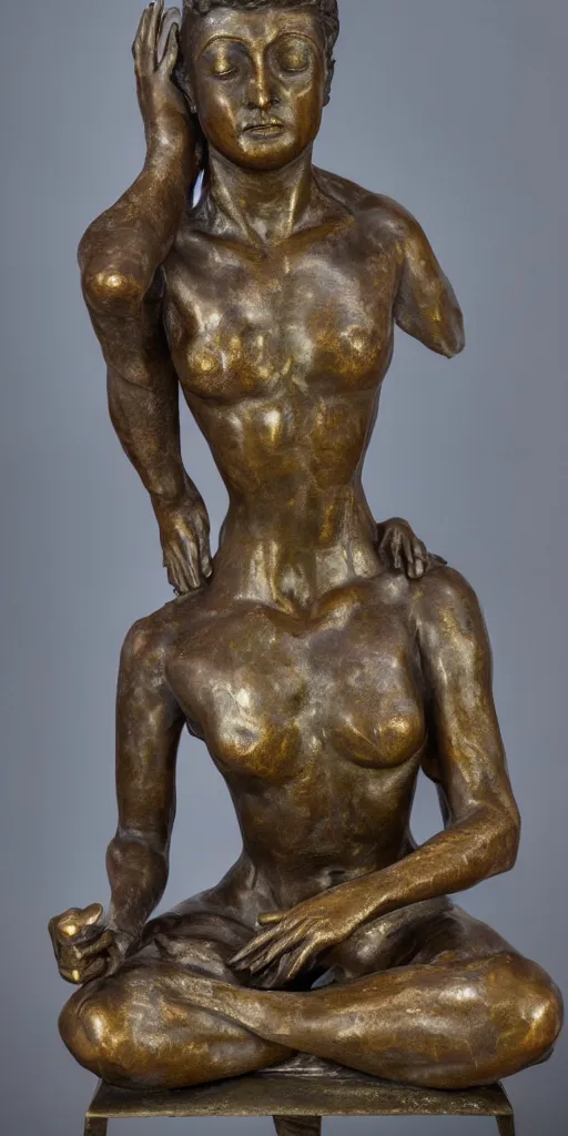 Image similar to detailed photo of old bronze patina statue of most famous woman, full body portrait, various bending poses, photorealism, intricate detail, museum diffuse lighting