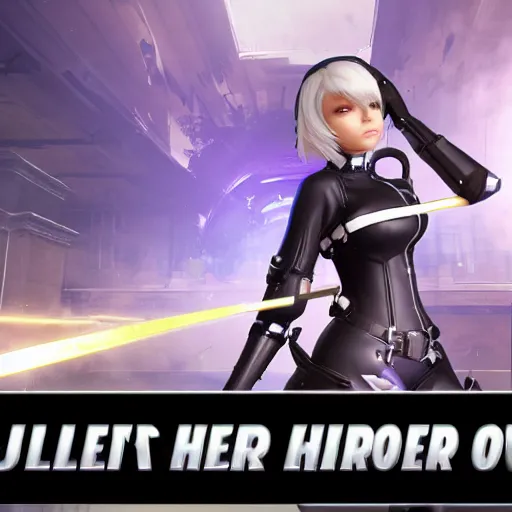 Prompt: Screenshot of 2B as an Overwatch hero