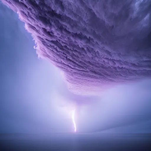 Image similar to amazing photo of purple clouds in the shape of a tornado by marc adamus, digital art, beautiful dramatic lighting