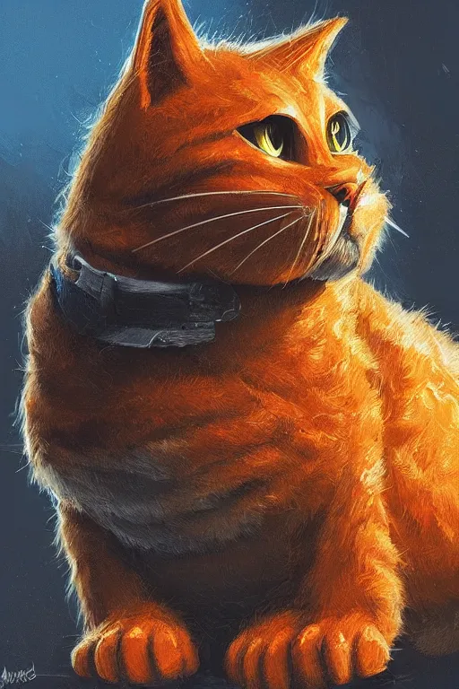 Prompt: portrait of garfield, by alena aenami, by ross tran, digital art painting