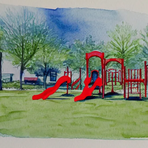 Prompt: high detail watercolor of playground