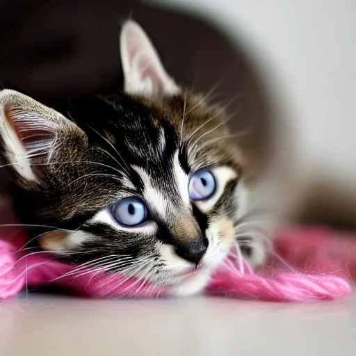 Prompt: photo of a kitten made of a ball of yarn