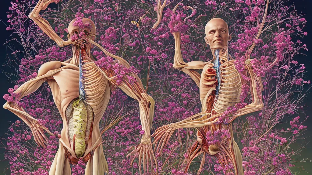 Prompt: highly detailed illustration of a human anatomy body exploded by all the known species of flowers by juan gatti, by makoto shinkai, by moebius!, by oliver vernon, by joseph moncada, by damon soule, by manabu ikeda, by kyle hotz, by dan mumford, by kilian eng