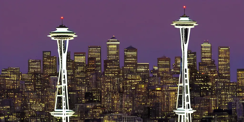 Prompt: downtown Seattle at night, including The Space Needle, 4k, by VanGogh