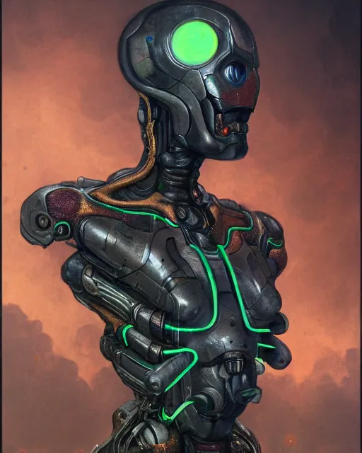 Image similar to portrait of an ammolite ultron from age of ultron, clockwork steampunk, dieselpunk, head and chest only, by beksinski, 4 k, deviantart, 3 d unreal engine, trending on artstation