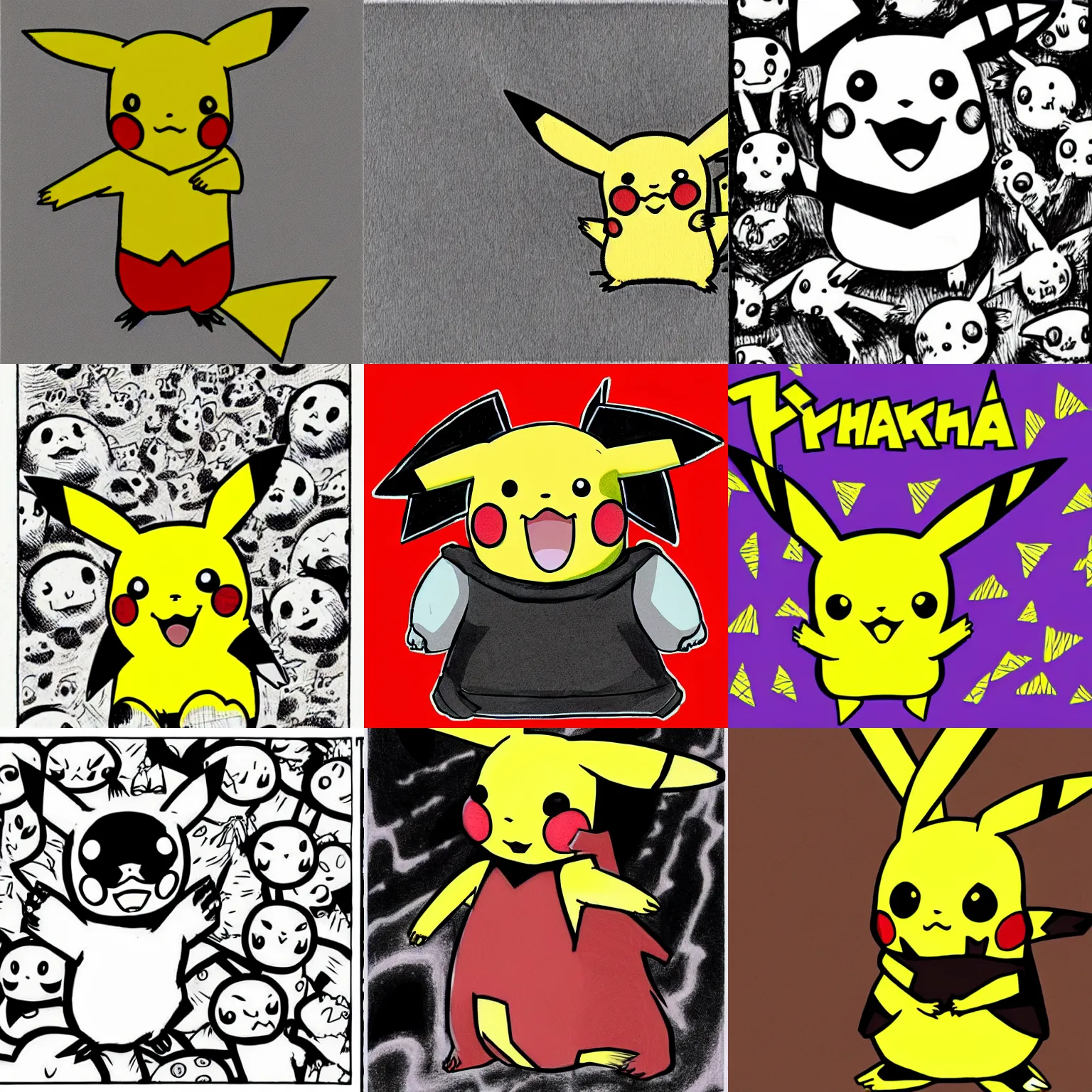 Prompt: pikachu drawn in the style of junji ito!