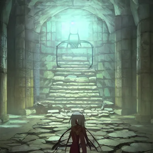 Image similar to an underground ancient temple corridor full of traps by Makoto Shinkai, pressure plate, tripwire, arrow trap, epic composition