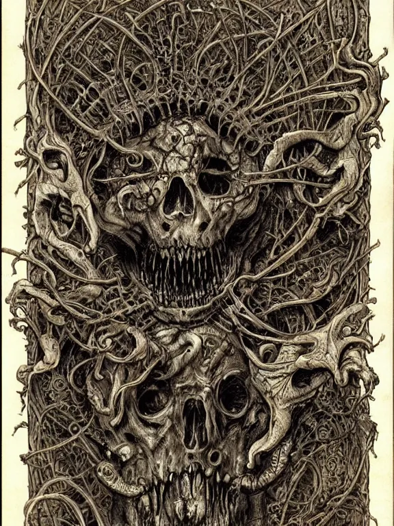 Prompt: A horror illustration design of a Necronomicon from hell revealing the fate of mankind,by James Jean and M.W.kaluta and james c. christensen and aaron horkey and peter gric,trending on pinterest,medieval,ossuary,rococo,fractalism,maximalist,glittering,feminine