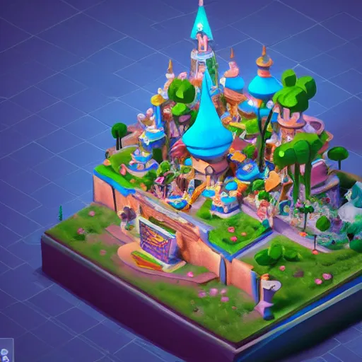 Prompt: isometric small world ride, disneyland, wdw, 3 d render, in the style of yoworld, vmk myvmk, artstation, by miha rinne