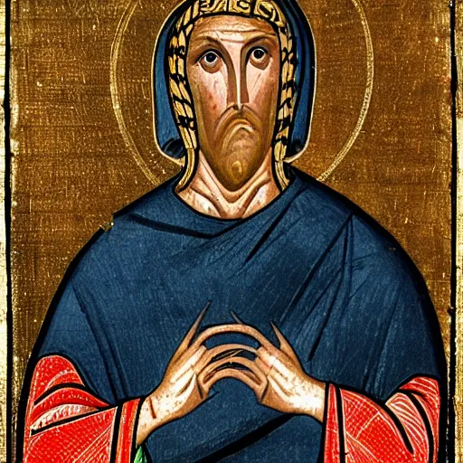 Image similar to A 11th century Italo-Byzantine painting of Jerma985, portrait of Jerma985, grainy, realistic, very realistic, hyperrealistic, highly detailed, very detailed, extremely detailed, very neat, very epic, very cool, detailed, trending on artstation