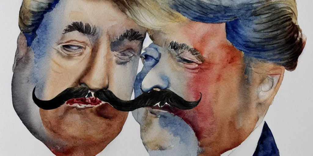 Image similar to donald trump with beard and mustache, watercolor painting by salvador dali