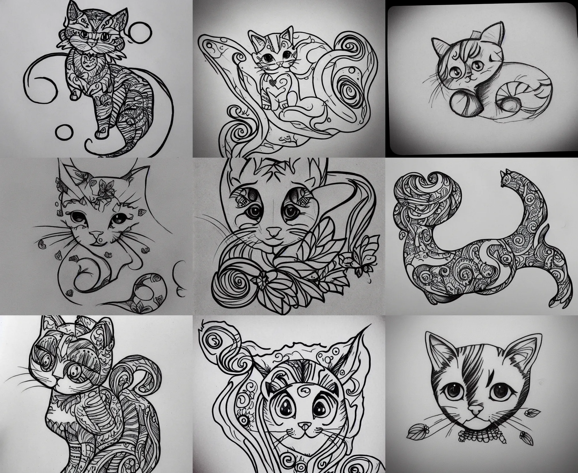 Image similar to Tattoo Design line sketch adorable lineart kitten, bolt lines very aesthetic