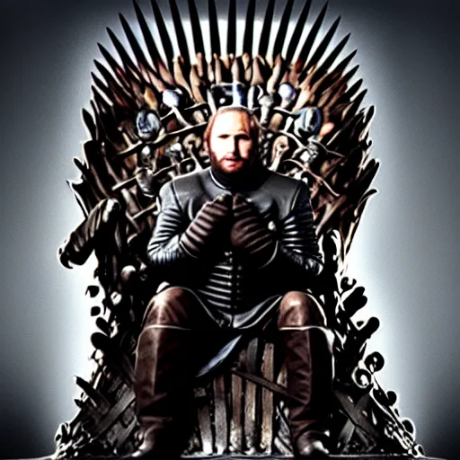 Image similar to “Putin sitting on the iron throne, 4k, award winning, Digital art, scene from game of thrones”