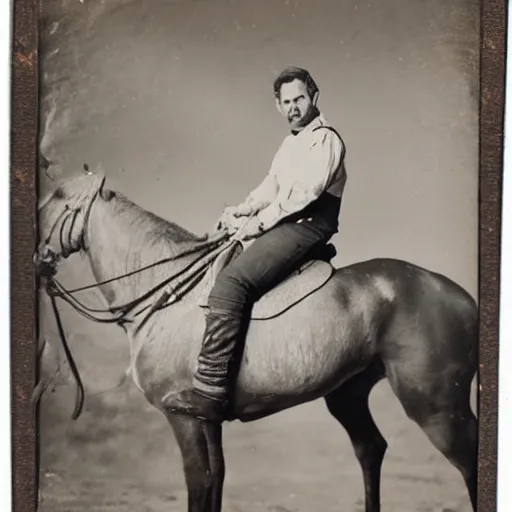 Prompt: tintype photo, bottom of the ocean, cowboy riding unicorn