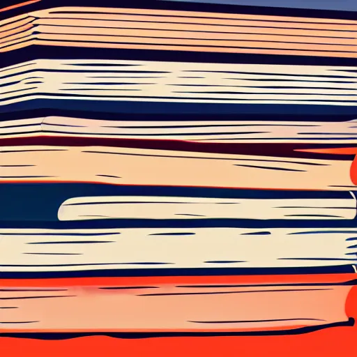 Image similar to illustration of a stack of books. navy and red-orange hues.