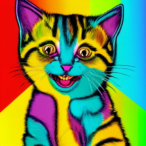 Prompt: rainbow excited smiling kitten. pop art
