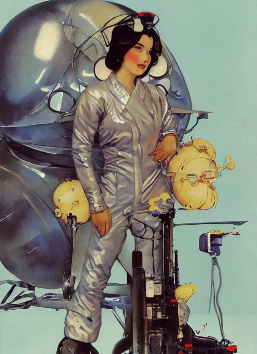 Prompt: a copic maker art nouveau portrait nobara kugisaki futuristic latex pilot suit and a puffy kimono by john berkey norman rockwell