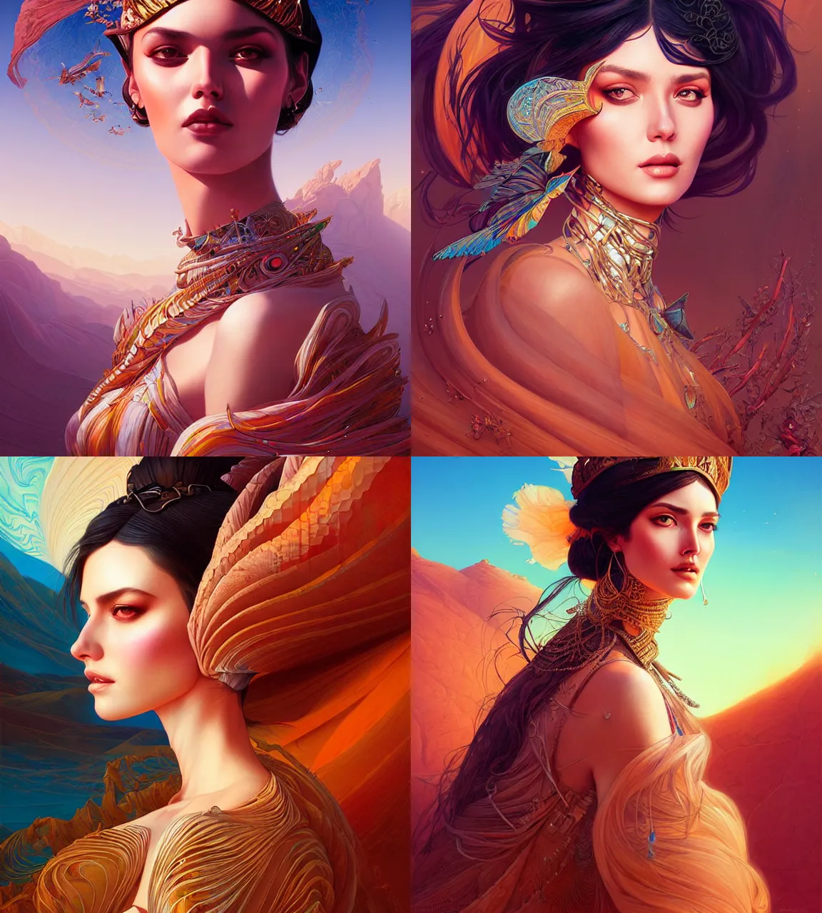 Prompt: desert princess, digital art by artgerm and karol bak, portrait by android jones and atey ghailan