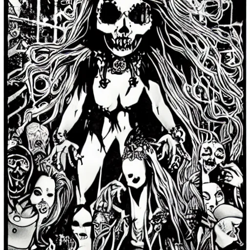 Image similar to maximalist white zombie ablumn art