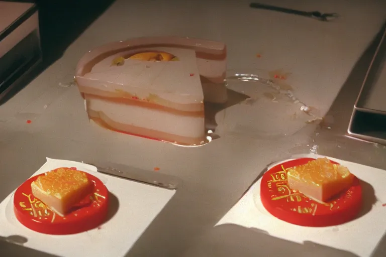 Image similar to mcdonald's mc - aspic aspic meal, in 1 9 9 5, y 2 k cybercore, industrial low - light photography, still from a ridley scott movie