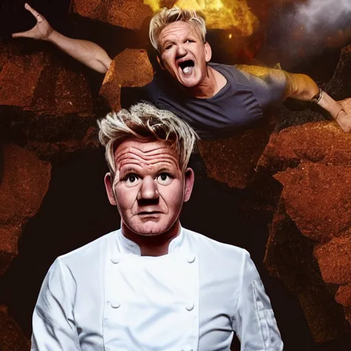 Image similar to gordon ramsay jumping off a cliff