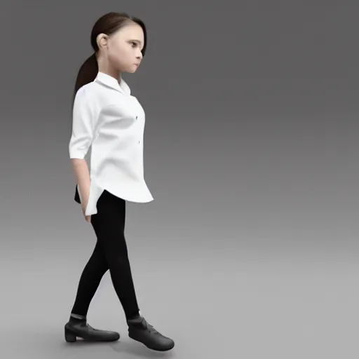 Prompt: a little girl wearing a white shirt and black pants, concept art by xi gang, trending on instagram, neo - dada, official art, iso 2 0 0, rendered in maya,