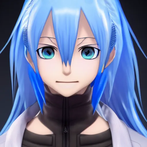 Prompt: rimuru tempest from tensei shitara slime datta ken reveling in worship, ultra realistic, fully clothed, intricate details, highly detailed, 8 k, photorealistic, octane render, with pale skin and blue hair, pores on face