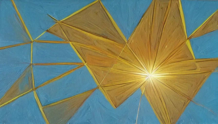 Prompt: hexagonal solar sail, floating in space blocking the sun, oil painting