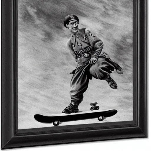 Image similar to hitler riding a skateboard, realistic, detailed by da vinci