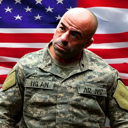 Image similar to Joe Rogan fights in the US military in a war against the chinese army