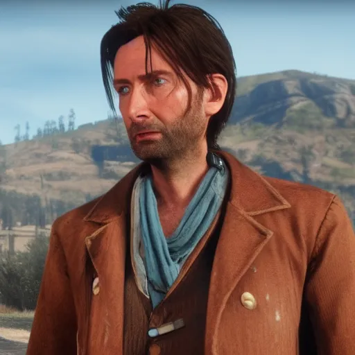 Image similar to Film still of David Tennant, from Red Dead Redemption 2 (2018 video game)