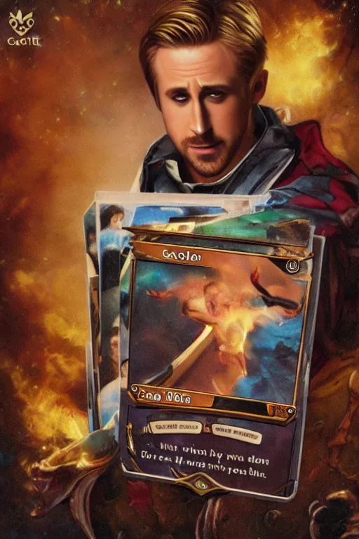 Prompt: ryan gosling, magic the gathering card