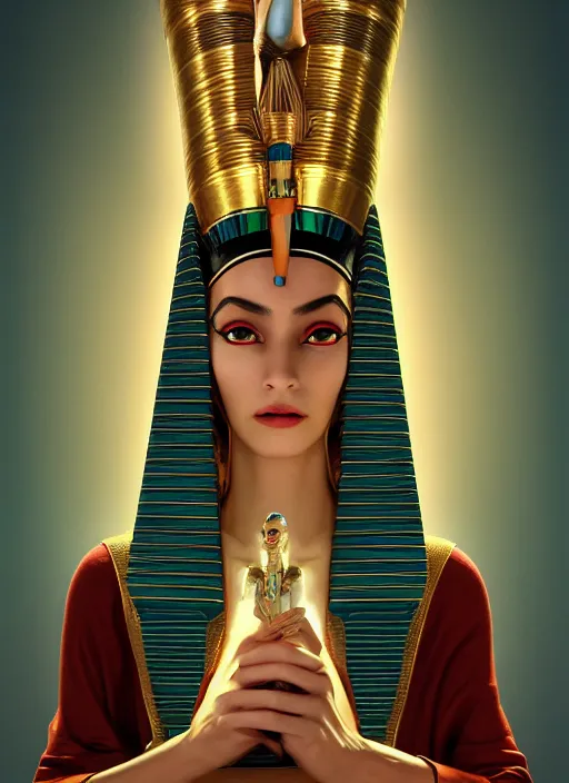 Image similar to an anthropomorphic beautiful female wizard of pharaoh holding magic wand portrait wearing robe, fine art, award winning, intricate, elegant, sharp focus, octane render, hyperrealistic, cinematic lighting, highly detailed, digital painting, 8 k concept art, art by jamie hewlett and z. w. gu, masterpiece, trending on artstation, 8 k