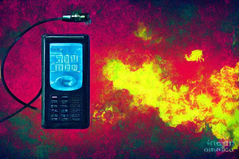 Image similar to gas powered cell phone, digital art, high contrast, colorful