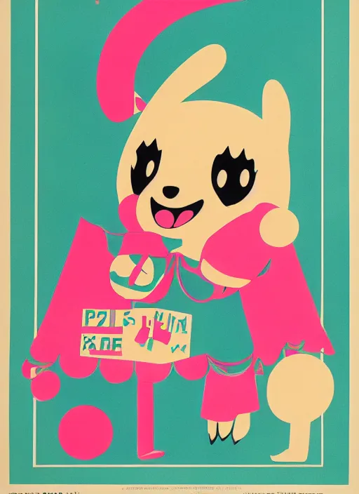 Image similar to Polish posters for Isabelle from Animal Crossing. Screen printed, silkscreen, two-tone paper texture. 1968