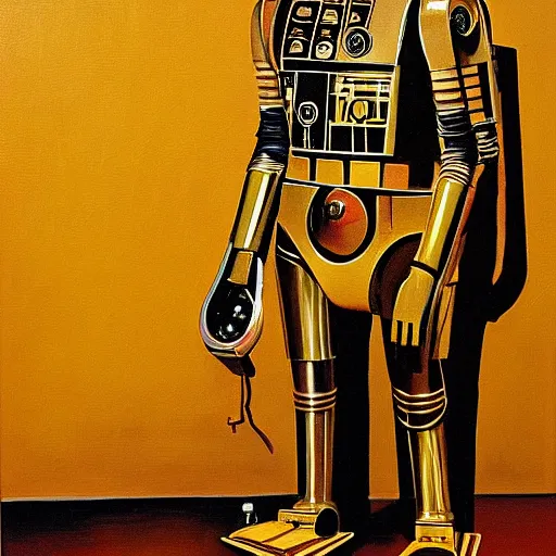 Prompt: painting of c - 3 p 0 by ralph macquarrie