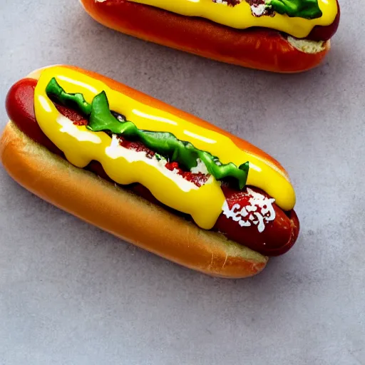 Image similar to a hotdog with just mustard and garnish on it