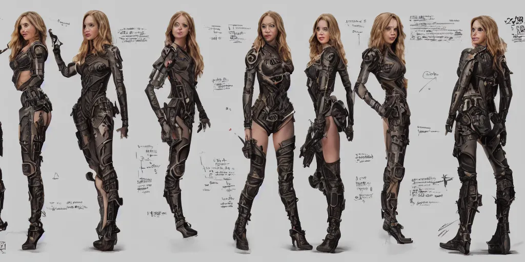 Image similar to halston sage as a tattooed armored pinup warrior, character sheet, concept design, contrast, hot toys, kim jung gi, greg rutkowski, zabrocki, karlkka, jayison devadas, trending on artstation, 8 k, ultra wide angle, pincushion lens effect