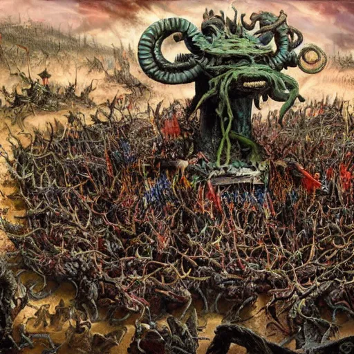 Prompt: Photo of a million Skaven worshipping a piece of warpstone
