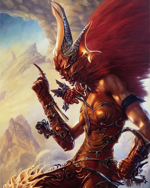 Image similar to a fantasy fox warrior, art by artgerm, boris vallejo, karol bak, mark brooks, donato giancola, bayard wu, 4 k, hires, focus