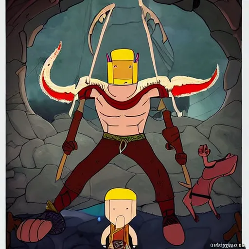 Prompt: god of war in the style of adventure time