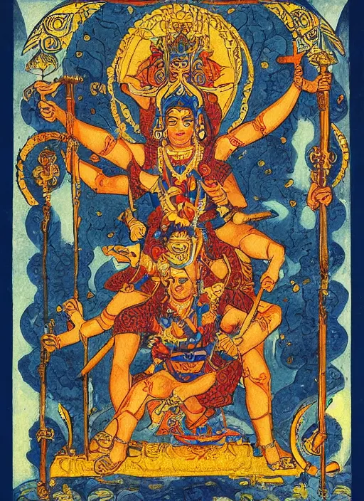 Image similar to kali - durga with a hammer and sickle and in the forehead the star burns : ivan bilibin