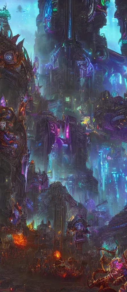 Image similar to world of warcraft futuristic, hyper detailed, cyberpunk