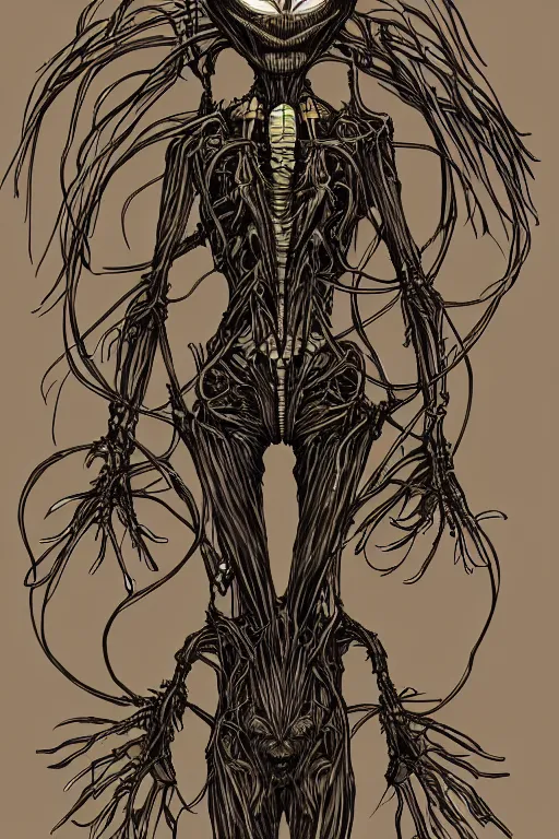 Prompt: alien scarecrow, symmetrical, highly detailed, digital art, sharp focus, trending on art station, anime art style