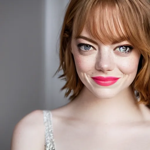Image similar to Emma Stone in Victoria Secret, XF IQ4, f/1.4, ISO 200, 1/160s, 8K, Sense of Depth, color and contrast corrected, Nvidia AI, Dolby Vision, symmetrical balance, in-frame