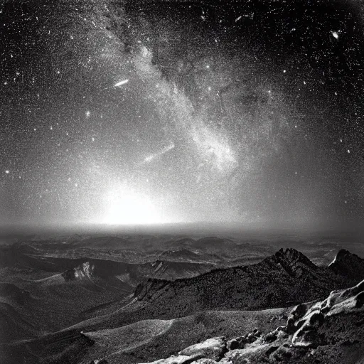 Image similar to stunning photograph of the milky way taken by ansel adams from a spaceship