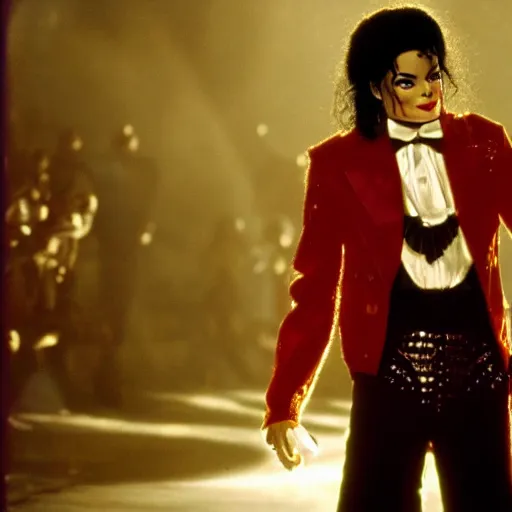 Image similar to stunning awe inspiring michael jackson as pinocchio, movie still 8 k hdr atmospheric lighting